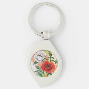 Chaveiro Lindo Porta-chaves Vermelho Branco Papoula