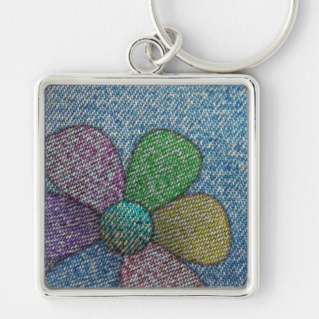Chaveiro Lindo Primavera Denim Flor Personalize-o (Frente)