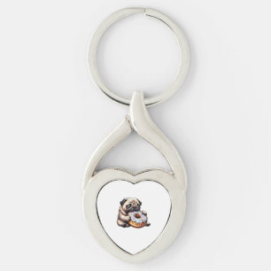 Chaveiro Lindo pug donut desenho animado engraçado comendo