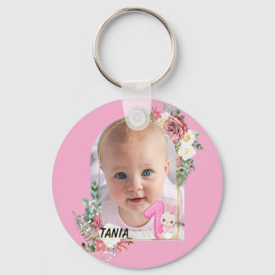 Chaveiro Lindo Quadro Floral Rosa Primeiro Natal de Bebê me