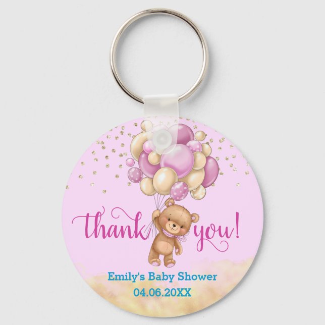 Chaveiro Lindo Urso de Pelúcia Rosa Balão Obrigado Chã de B (Frente)