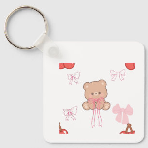 Chaveiro Lindo Urso de Pelúcia Rosa com Laço Coquette Estét