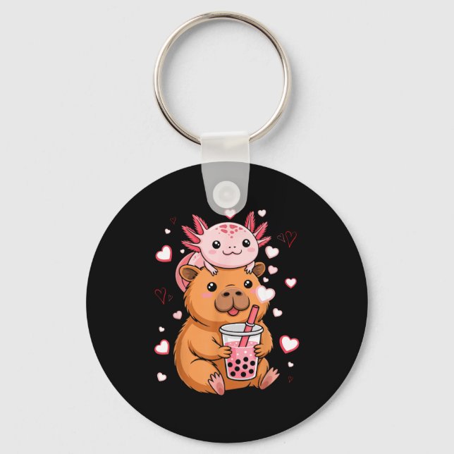 Chaveiro Lindos Kawaii Axolote Capivara Chá Bubble Meninas  (Frente)