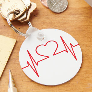 Chaveiro Linha de batimento do coração vermelho