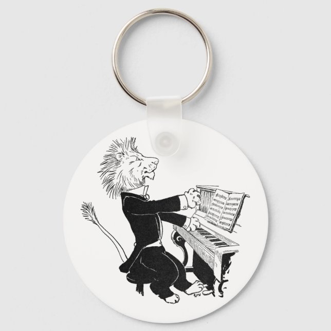 Chaveiro Lion Tocando Piano Antique Louis Wain Desenho (Frente)