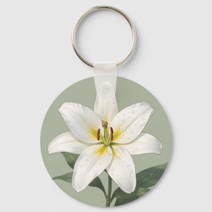 Chaveiro Lírio Branco Elegante Gotículas de Orvalho Botânic