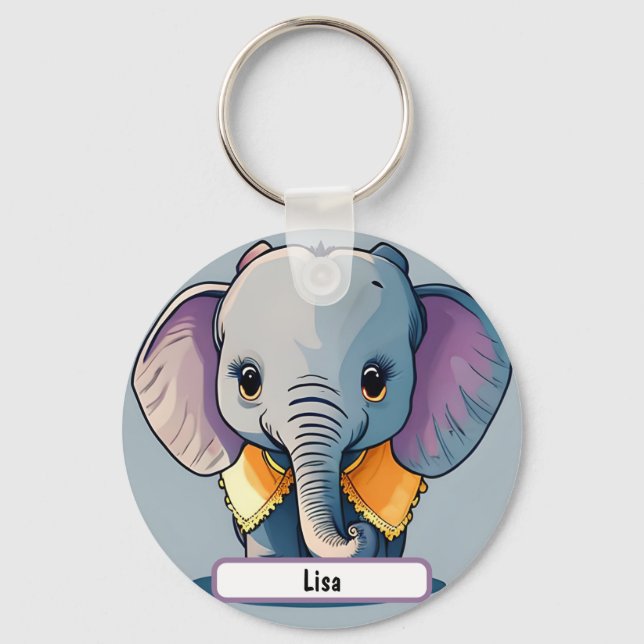 Chaveiro Lisa, o Elefante Bebê, com o nome personalizado! (Frente)