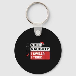 Chaveiro Lista de Natal Engraçada Nice Naughty Eu Juro Que