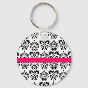 CHAVEIRO LISTRA FÚCSIA COR-DE-ROSA FLORAL DO DAMASCO BRANC