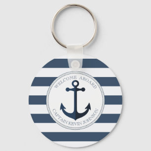 Chaveiro Listrado de azul e branco com âncora personalizada