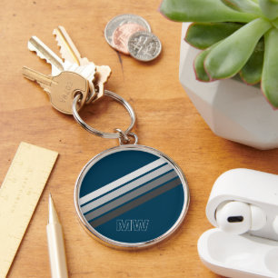 Chaveiro Listras Cinza Escuro Personalizadas em Azul Escuro