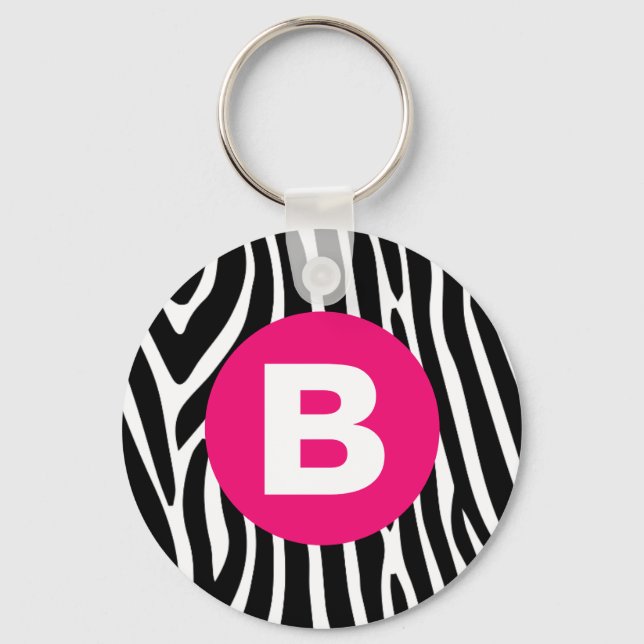 Chaveiro Listras Clássicas de Zebra Monograma Rosa Vibrante (Frente)