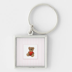 Chaveiro Listras cor-de-rosa - urso de ursinho com coraçã