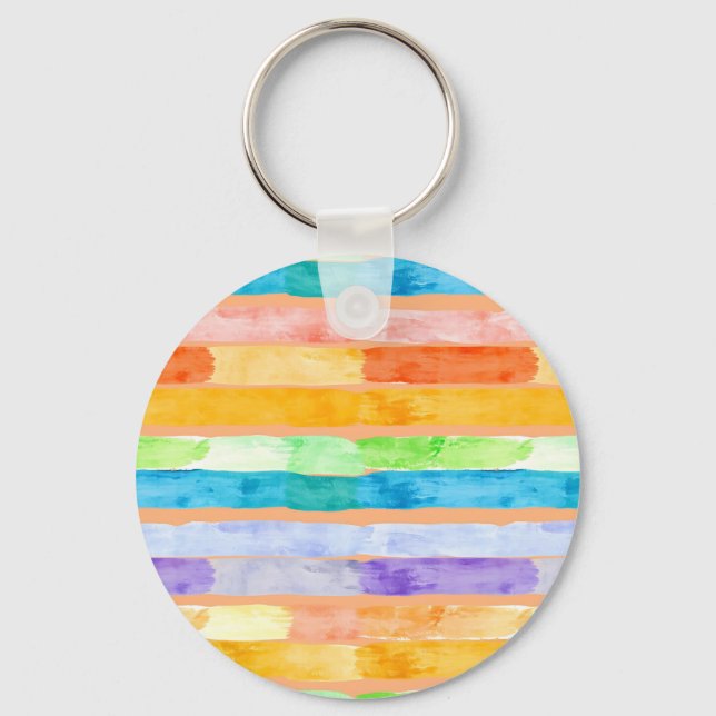 Chaveiro Listras de Arco-Íris em Aquarela Abstrata (Frente)