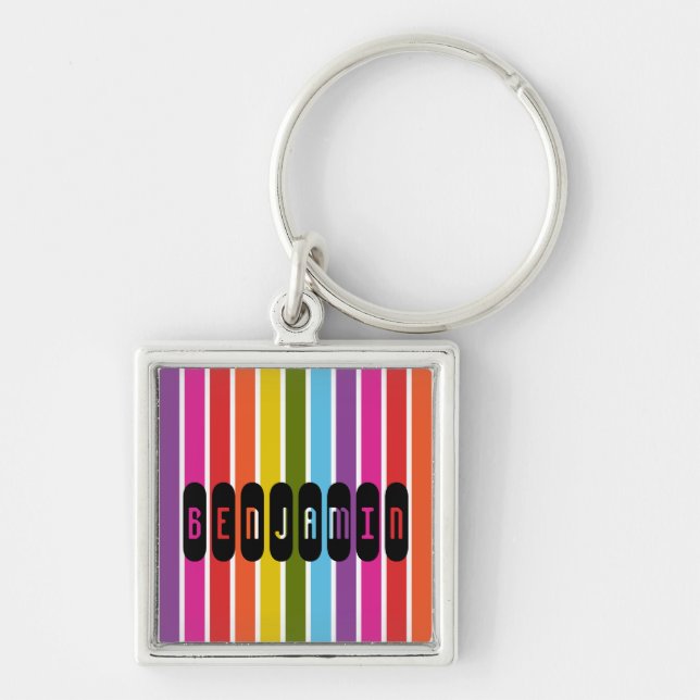 Chaveiro Listras de Arco-íris Personalizadas (Frente)