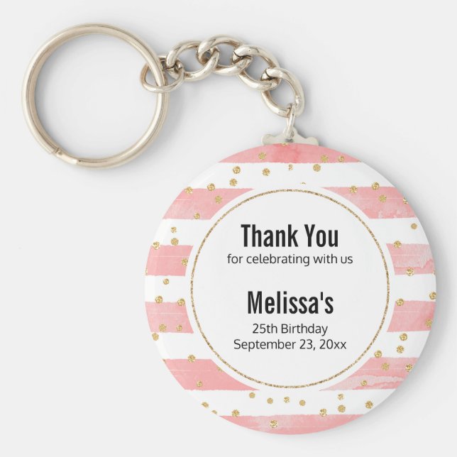 Chaveiro Listras de Lâmpada Rosa | Faux Dourado Confetti Fa (Frente)