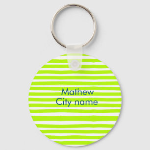 Chaveiro Listras retrô amarelo verde néon adicionam nome lo