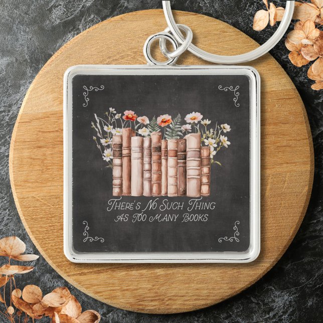 Chaveiro Livros com Flores e Citação em Quadro Negro (Close up)