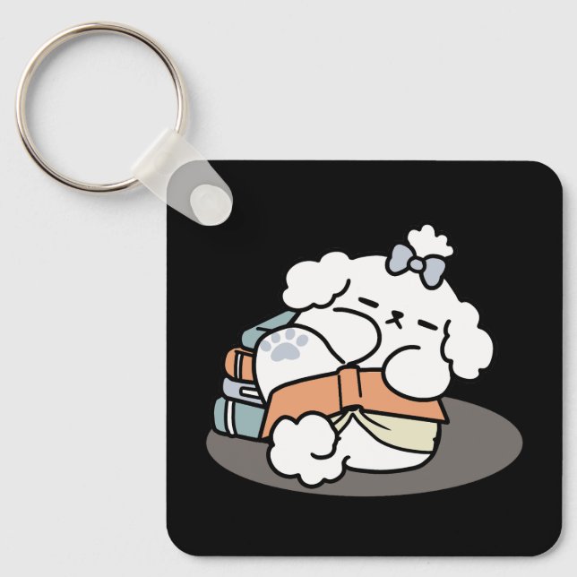 Chaveiro Livros e Latidos - Design de Leitura de Cachorro S (Frente)