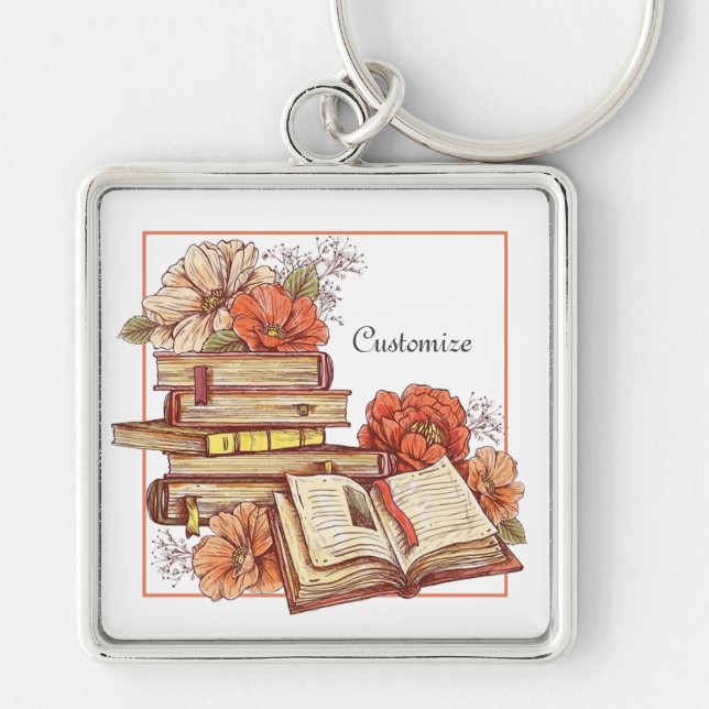 Chaveiro Livros Personalizados E Flores (Frente)