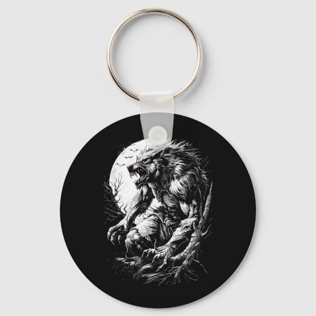 Chaveiro Lobisomem Lobo Uivando na Lua Cheia (Frente)