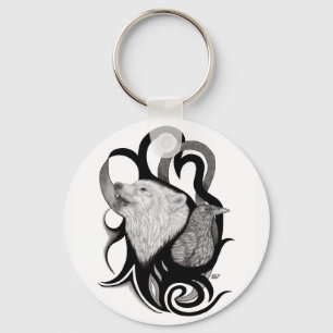 Chaveiro Lobo Branco com Arte Tribal Raven