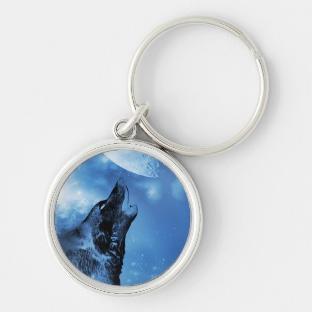 Chaveiro Lobo fantasma uivando na lua (Frente)