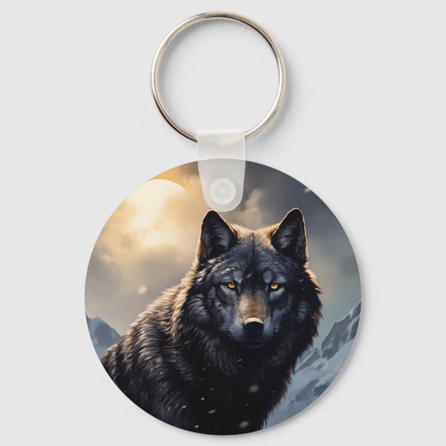 Chaveiro Lobo Negro nas Montanhas Snowy (Frente)