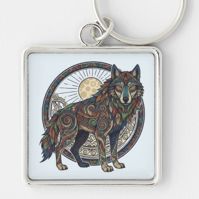 Chaveiro Lobo Tribal (Frente)