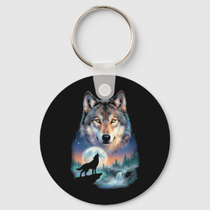 Chaveiro Lobo Uivando para a Lua Debaixo de um Belo Lobo