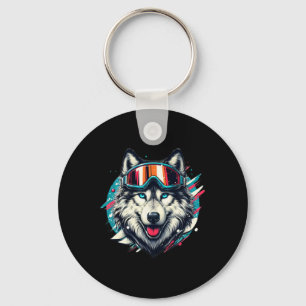 Chaveiro Lobo Usando Óculos de Esqui Snowboard Lobo Esqui A