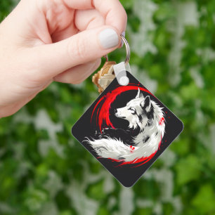 Chaveiro Lobo Vermelho Branco Lunar