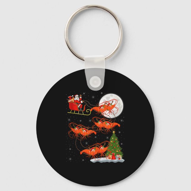 Chaveiro Lobster Shrimp Santa Sleigh Flying Funny Magical C (Frente)