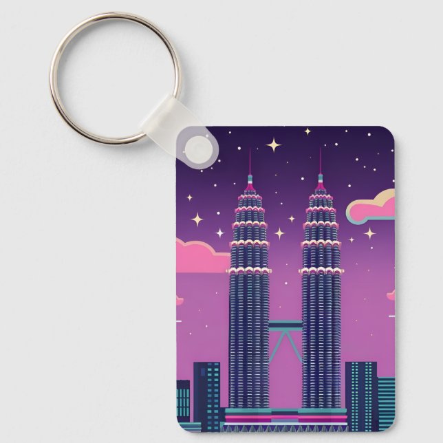 Chaveiro LoFi Vaporwave Retro 80s Petronas Towers Malásia (Frente)
