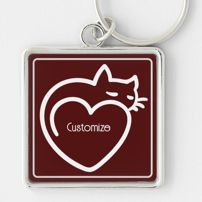 Chaveiro Logotipo branco personalizado de amor de gato (Frente)