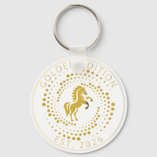 Chaveiro Logotipo Cavalo Dourado Texto Personalizado Ícone 