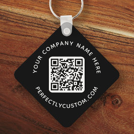 Chaveiro Logotipo, código QR e texto personalizado preto de