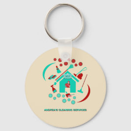 Chaveiro Logotipo dos Serviços de Limpeza de Vermelho e Tet