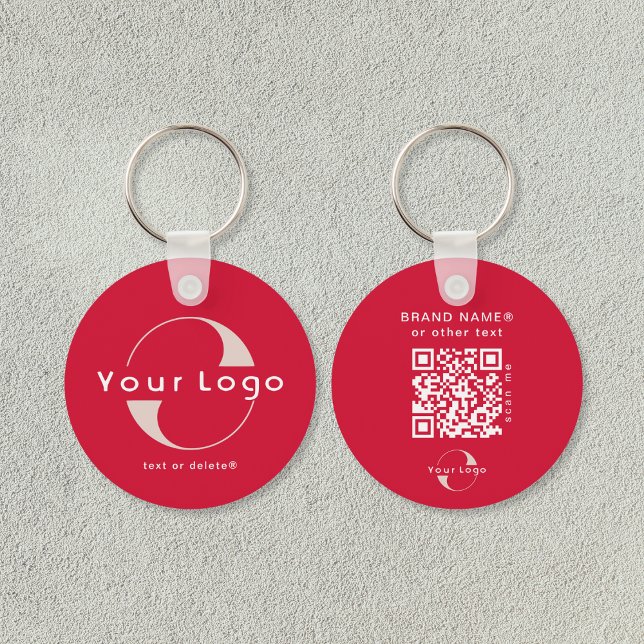 Chaveiro Logotipo e código QR de 2 lados no negócio vermelh (Criador carregado)