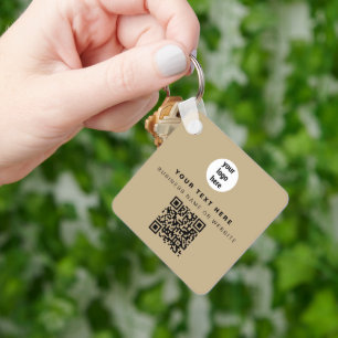 Chaveiro Logotipo Empresarial Código QR Bege Minimalista Em