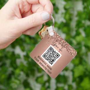 Chaveiro Logotipo Empresarial Código QR Rosa Dourado Profis