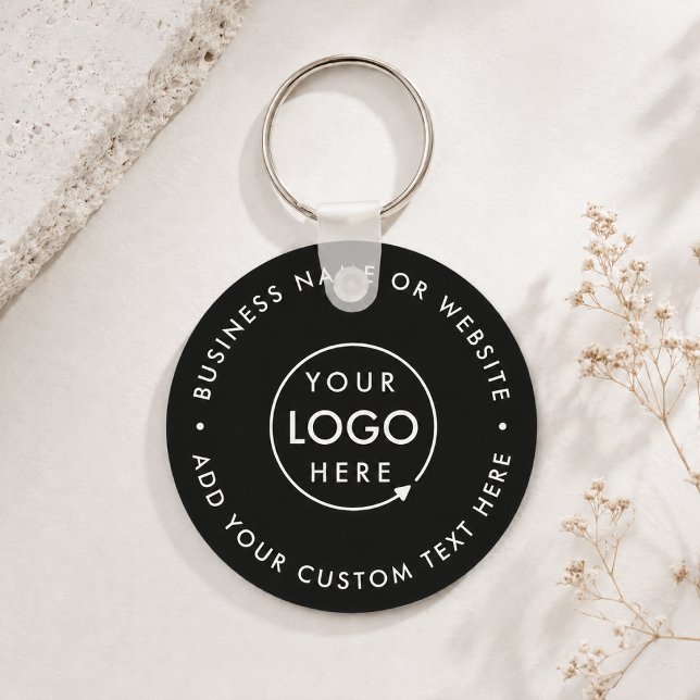 Chaveiro Logotipo Empresarial | Moderno Preto Elegante Prof (Sleek company branded keychains for small business office keys, gifting & promotional swag.)