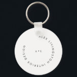 Chaveiro Logotipo minimalista do círculo branco preto monog<br><div class="desc">Chaveiro do logotipo preto e branco do círculo moderno minimalista Monograma</div>