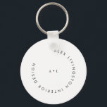 Chaveiro Logotipo minimalista do círculo branco preto monog<br><div class="desc">Chaveiro do logotipo preto e branco do círculo moderno minimalista Monograma</div>