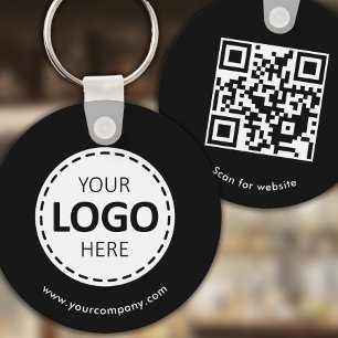 Chaveiro Logotipo personalizado, código QR e texto, preto