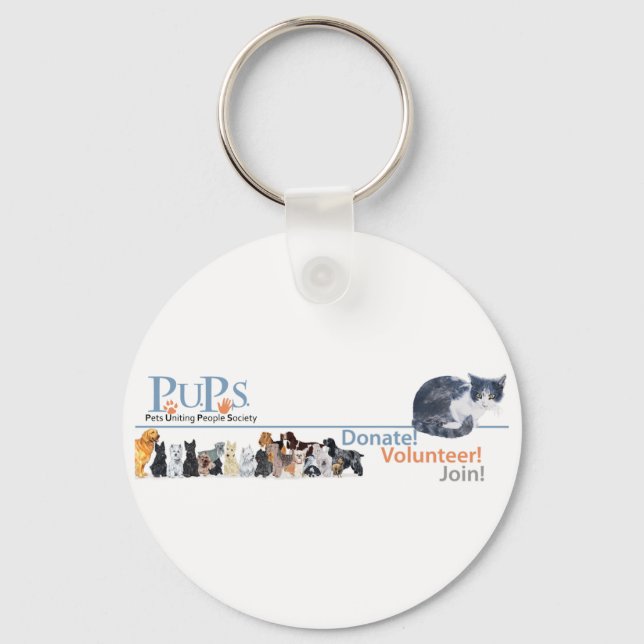 Chaveiro Logotipo PUPs Merchandise com Tuxedo Cat (Frente)