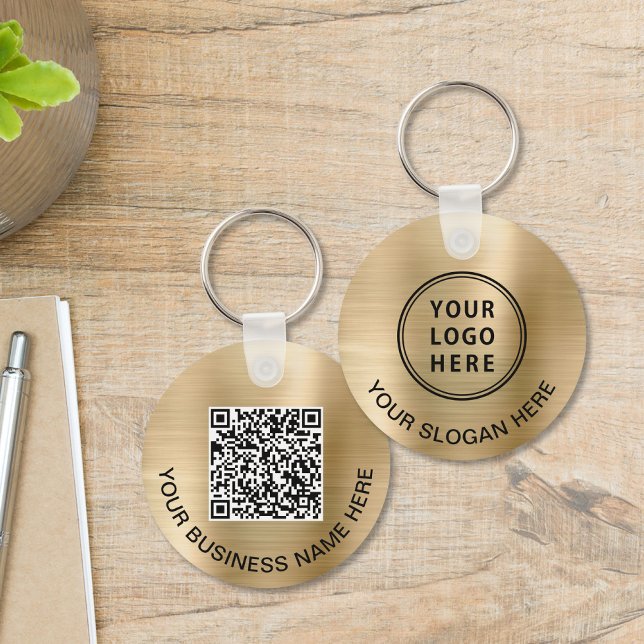 Chaveiro Logotipo QR Código Promocional Dourado (Logo QR Code Promotional Gold Keychain)