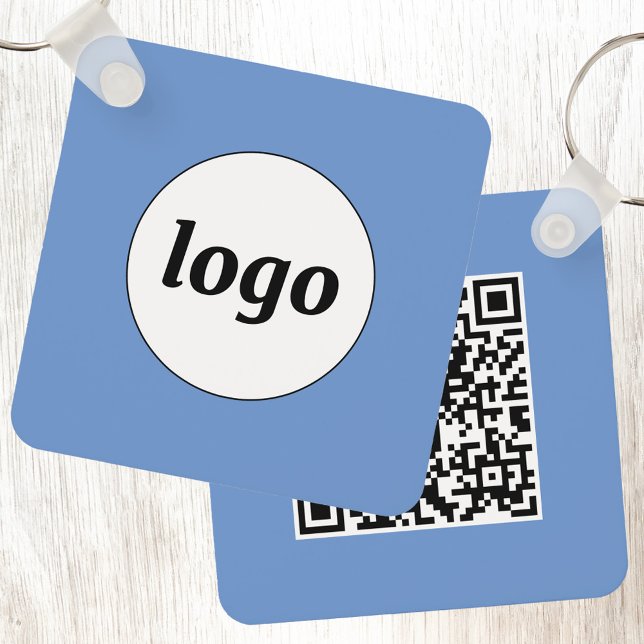 Chaveiro Logotipo simples Código QR Blue Business (Simple logo with QR code promotional business branding key chain)
