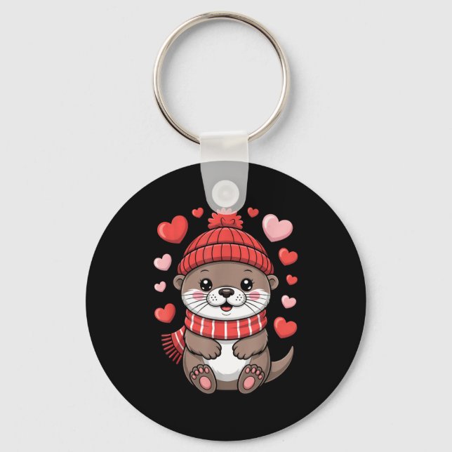Chaveiro Lontra Kawaii de Dia dos Namorados Corações Cachec (Frente)