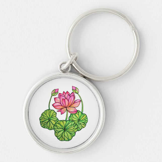 Chaveiro Lotus Cor-de-Água Rosa com Compartimentos e Folhas (Frente)